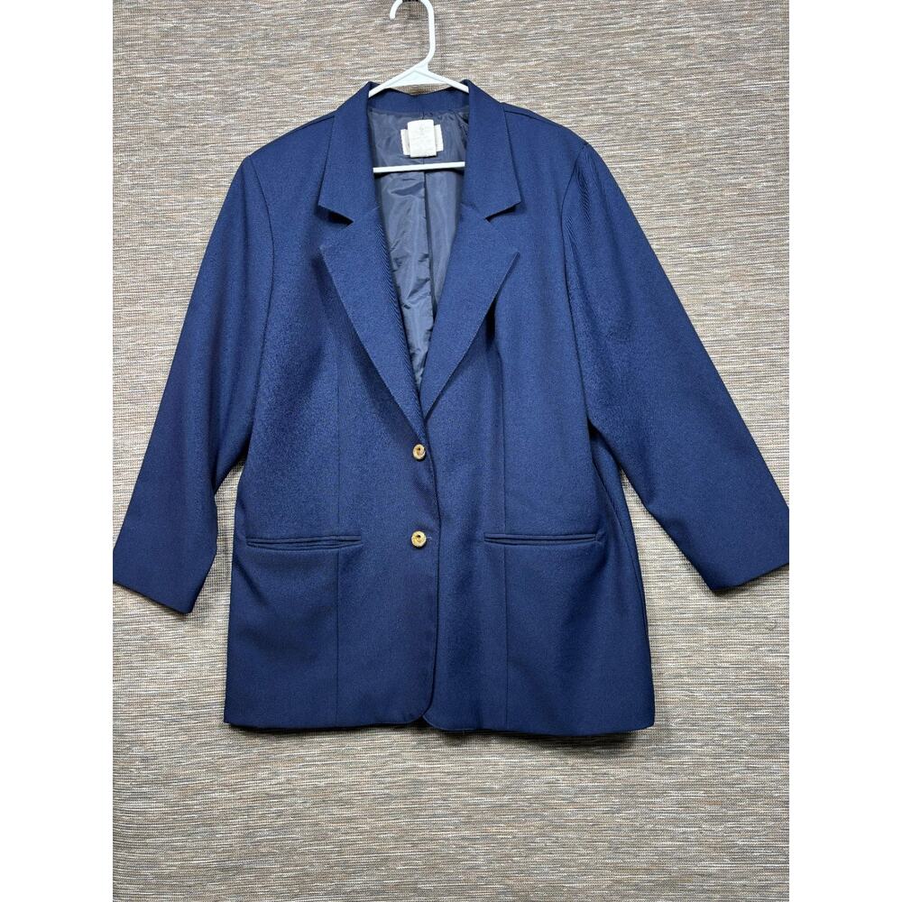 VTG Lasting Comfort Suit Blazer Jacket Womens Size A8 Navy Two Button Office